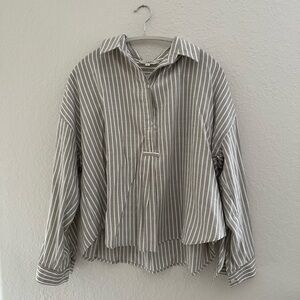 Max Studio Striped Button Pullover Shirt - Neutral Tones